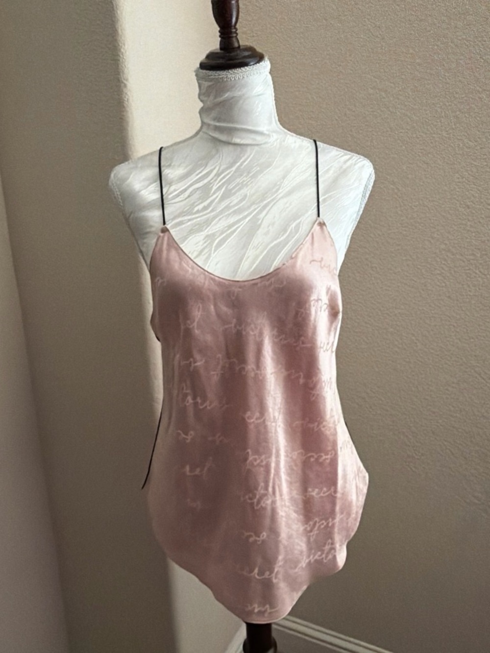 Victoria's Secret Blush Pink Satin Cami with Script